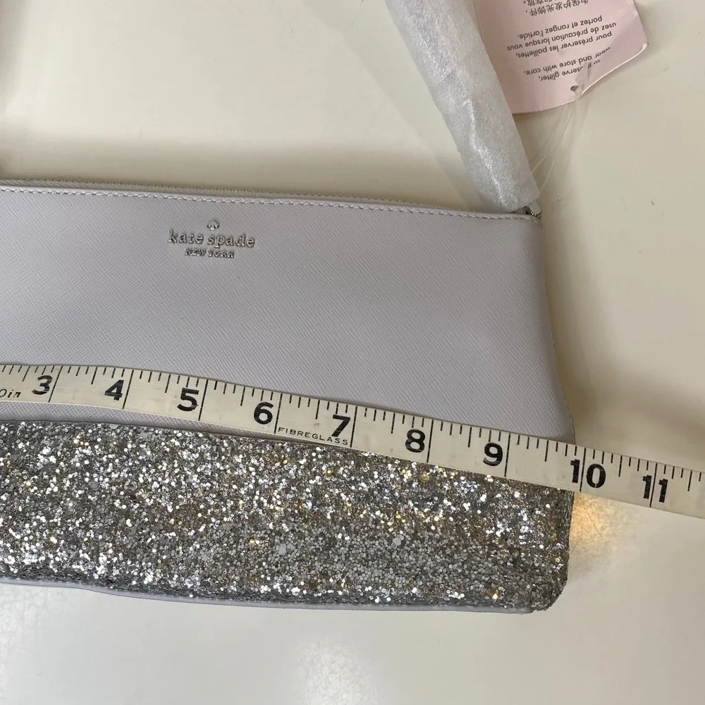 Kate Spade‎ Flash Glitter Saffiano Leather Crossbody Bag Grey Silver Glam Prom